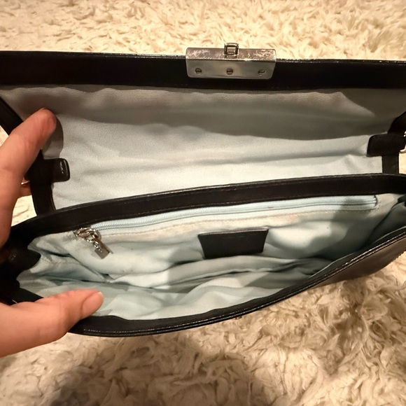 Coach Kristin Black Leather Clutch Purse with a silver-tone push-lock closure - Picture 5 of 7